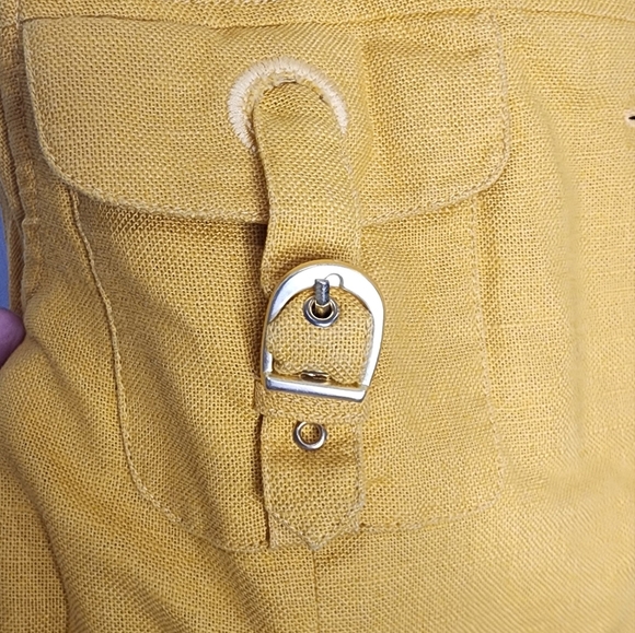 SANDRO Sportswear Yellow Safari Vest Jacket Multi Pocket Linen Cotton Sz XL - Picture 8 of 11